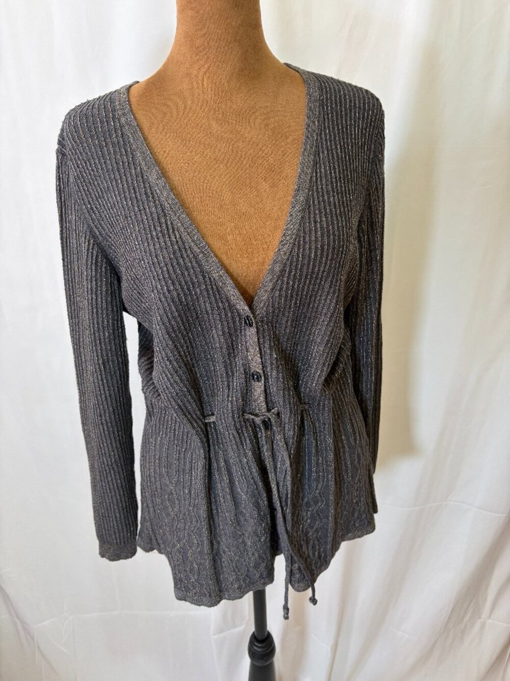 Daisy Fuentes Petite XL Charcoal Metallic Belted Cardigan Sweater